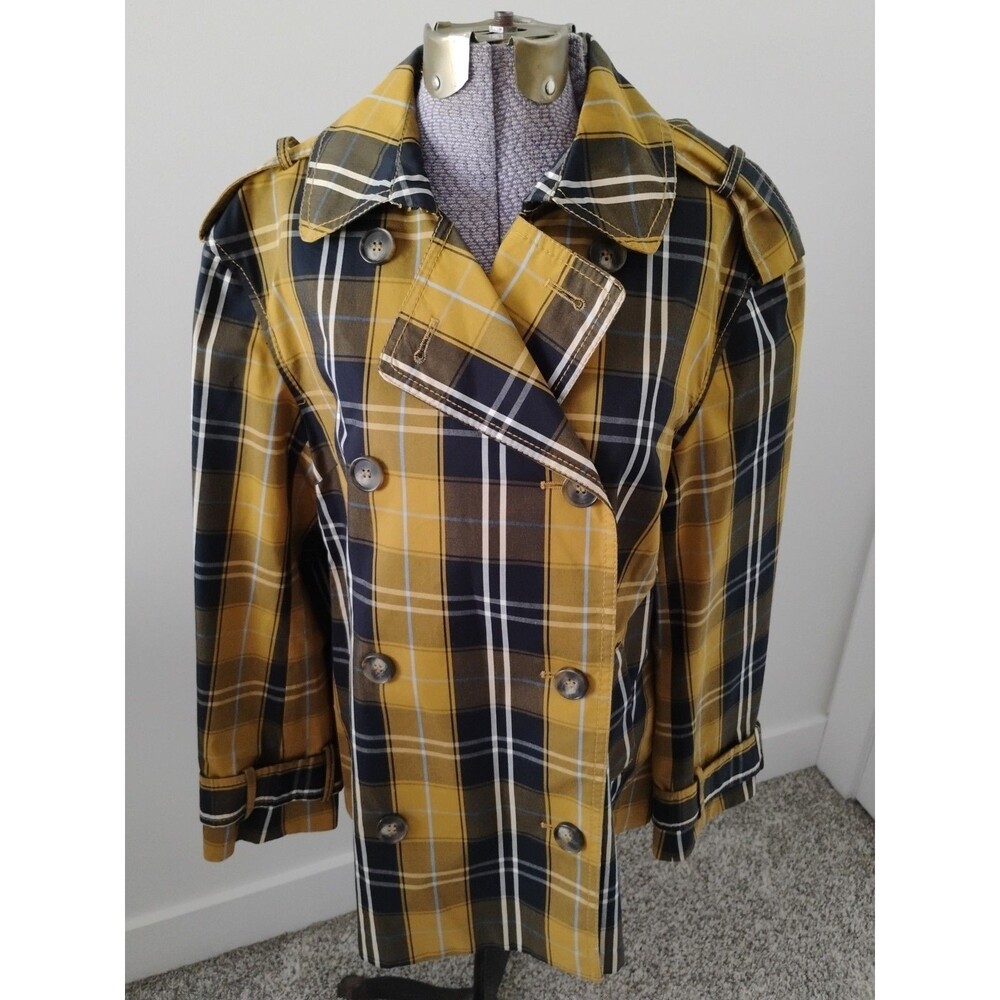 H&M Blazer Womens Navy Gold Plaid Double Breasted Jacket Sz 6 EUC